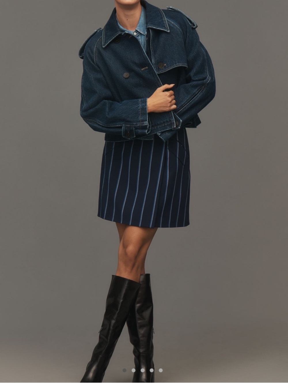 Anthropologie A-Line Mini Skirt Maeve Wrap New Navy Blue Pinstripe Small - Picture 5 of 13